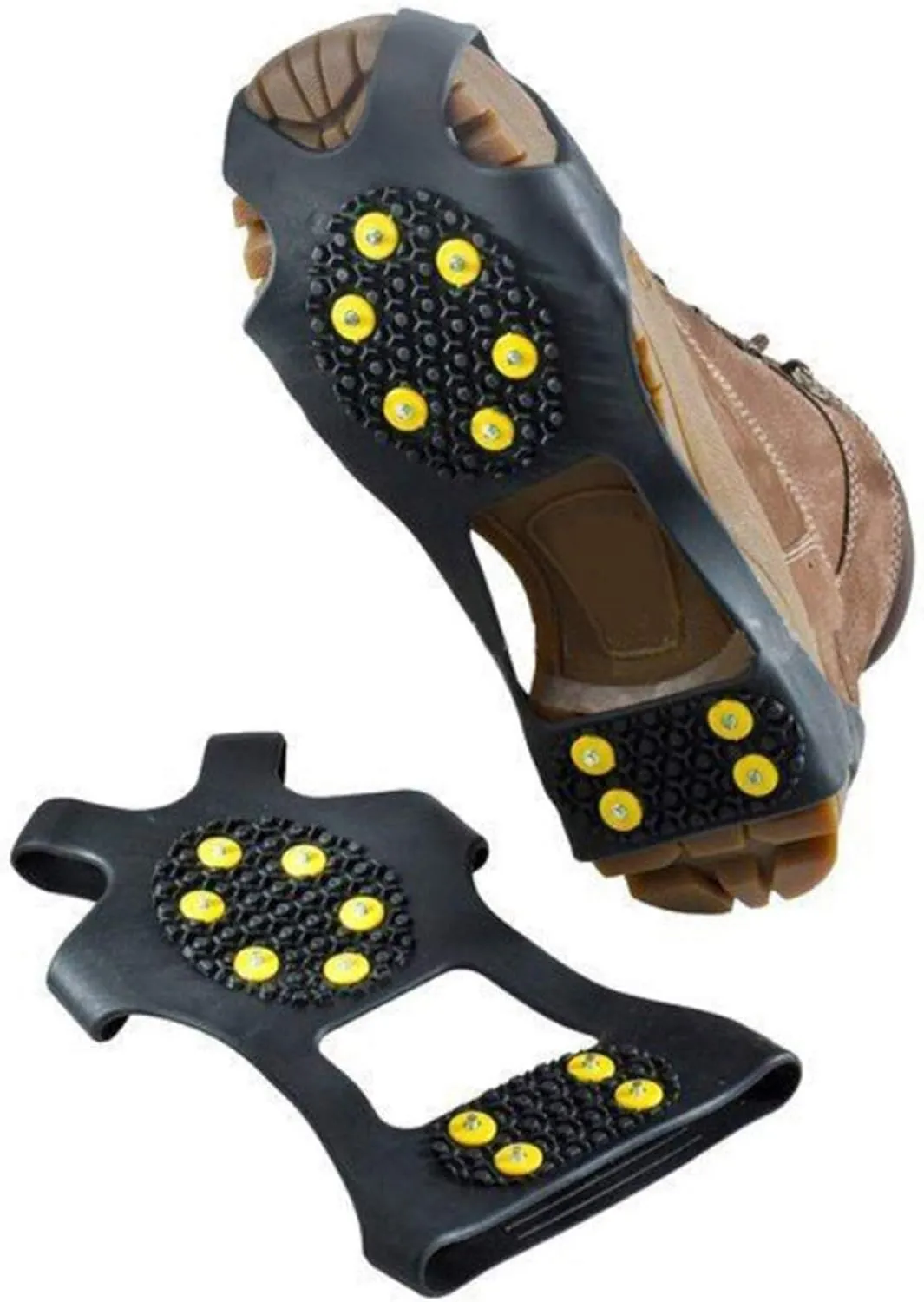 Ice Snow Grips 1 Pair S M L XL 10 Studs Anti-Skid Snow Ice Climbing Shoe Spikes Grips Crampons Cleats Overshoes Crampons Spike Shoes Ice Grips for Shoes