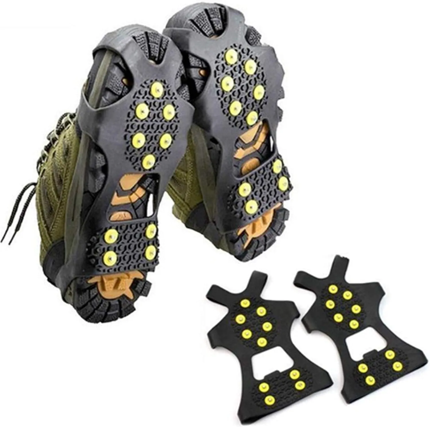 Ice Snow Grips 1 Pair S M L XL 10 Studs Anti-Skid Snow Ice Climbing Shoe Spikes Grips Crampons Cleats Overshoes Crampons Spike Shoes Ice Grips for Shoes