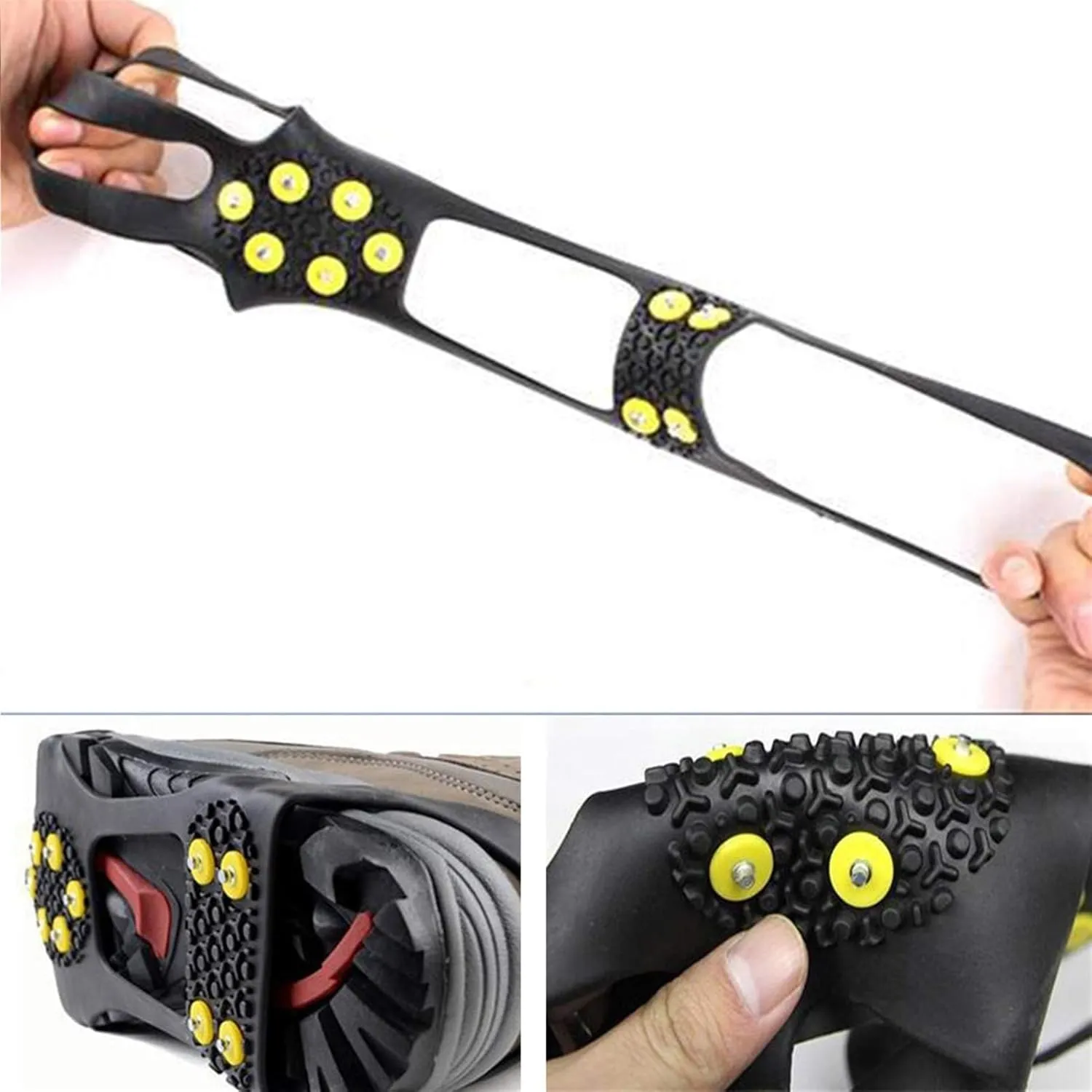 Ice Snow Grips 1 Pair S M L XL 10 Studs Anti-Skid Snow Ice Climbing Shoe Spikes Grips Crampons Cleats Overshoes Crampons Spike Shoes Ice Grips for Shoes