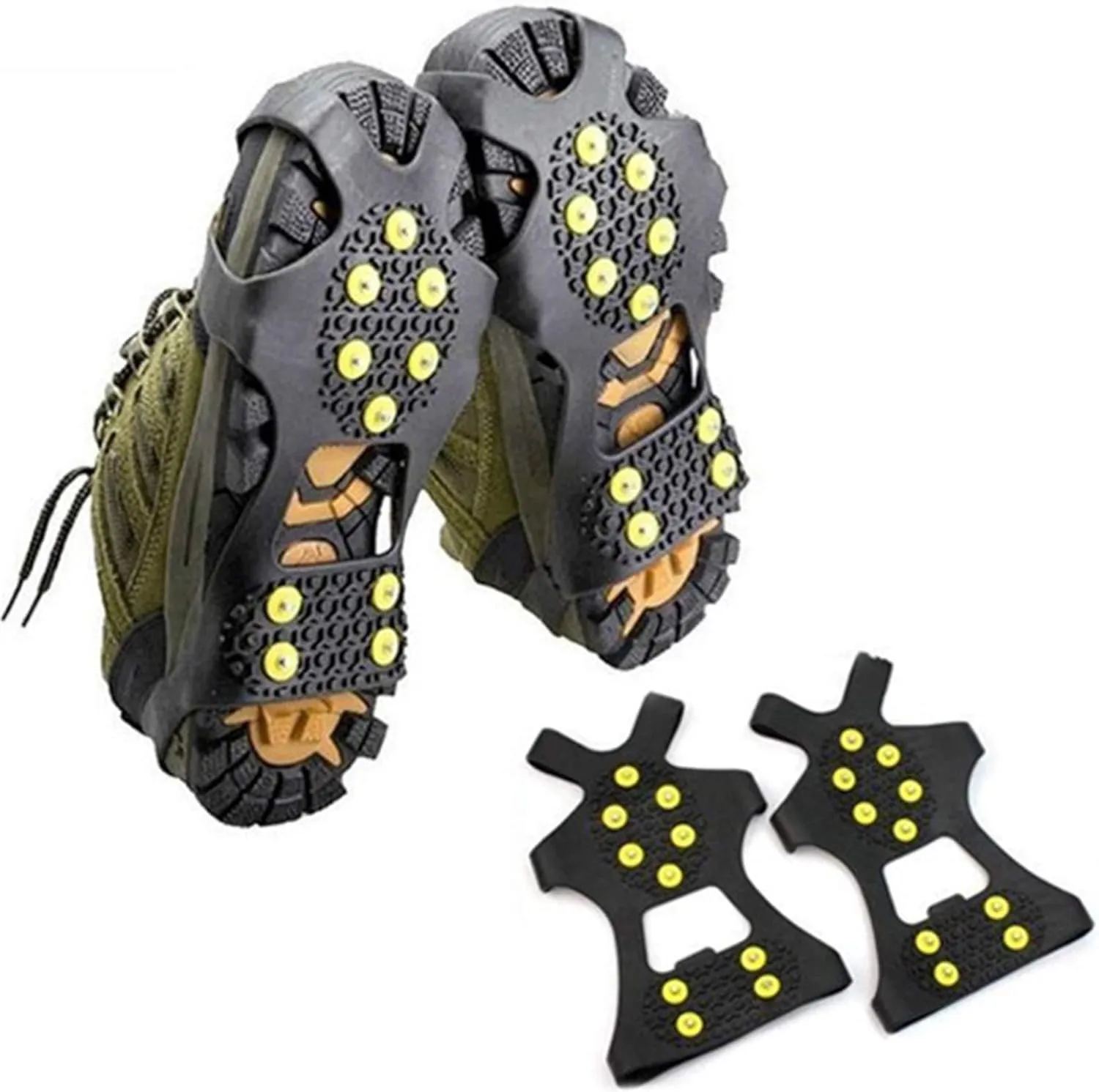 Ice Snow Grips 1 Pair Sale 10 Studs Anti-Skid Snow Ice Climbing Shoe Spikes Grips Crampons Cleats Overshoes Anti-Skid Shoe Spikes Ice Grips for Shoes