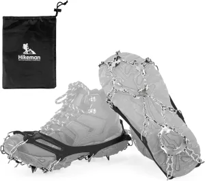 Ice Snow Grips Crampons Traction - 19 Stainless Steel Spikes,Anti Slip Boots Spikes Safe Protect for Hiking Fishing Walking Climbing Mountaineering