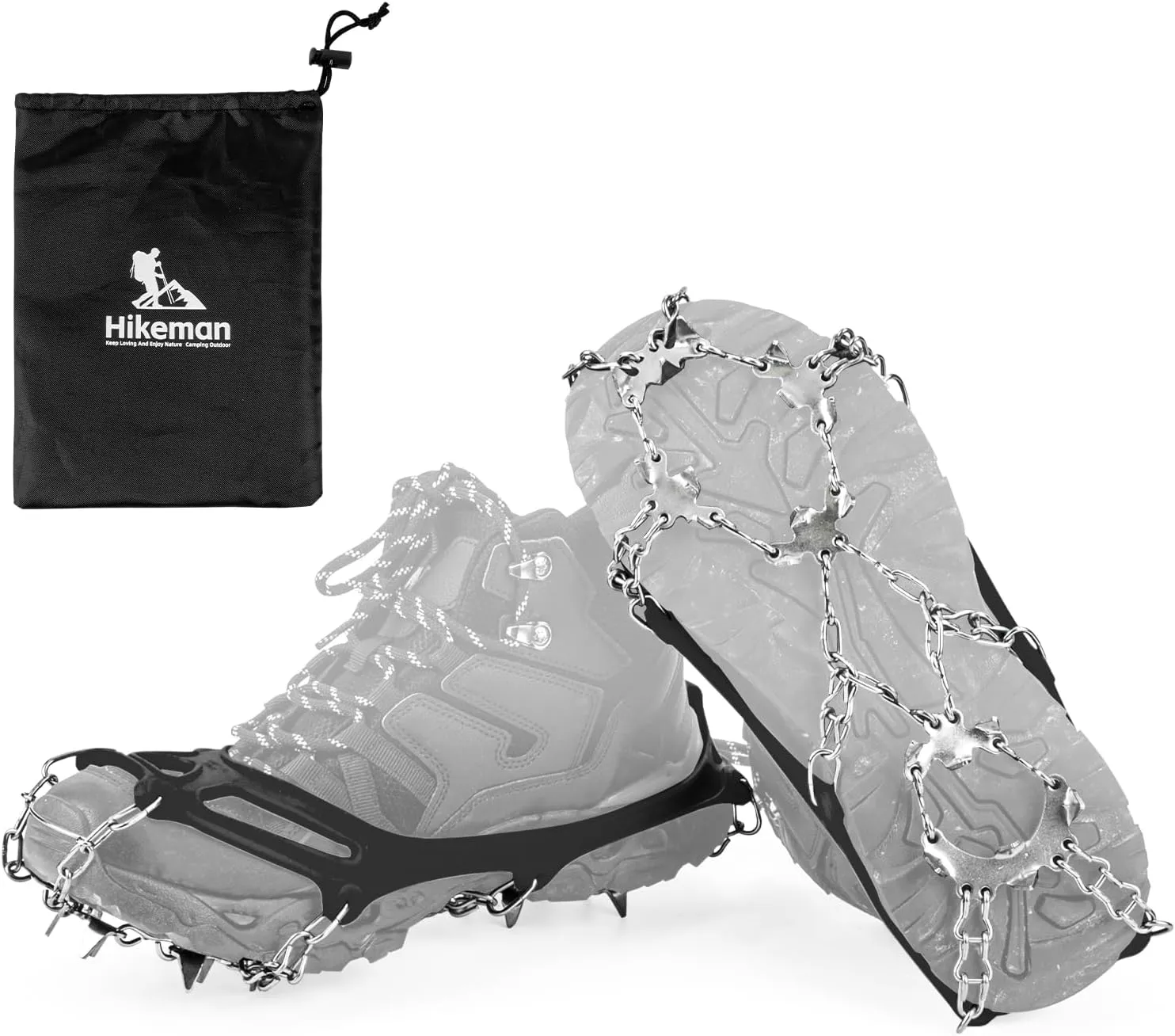 Ice Snow Grips Crampons Traction - 19 Stainless Steel Spikes,Anti Slip Boots Spikes Safe Protect for Hiking Fishing Walking Climbing Mountaineering
