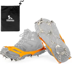 Ice Snow Grips Crampons Traction - 19 Stainless Steel Spikes,Anti Slip Boots Spikes Safe Protect for Hiking Fishing Walking Climbing Mountaineering