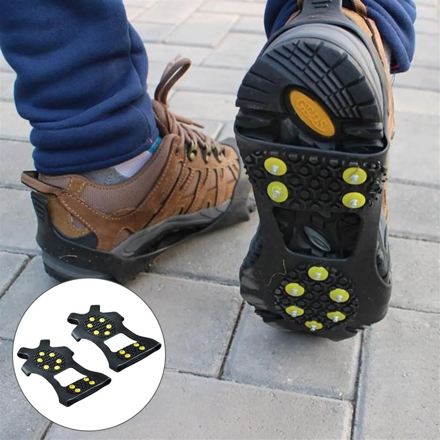 Ice Snow Grips,Ice Cleats 1 Pair S M L 10 Studs Anti-Skid Snow Ice Climbing Shoe Spikes Ice Grips Cleats Crampons Winter Climbing Anti Slip Shoes Cover