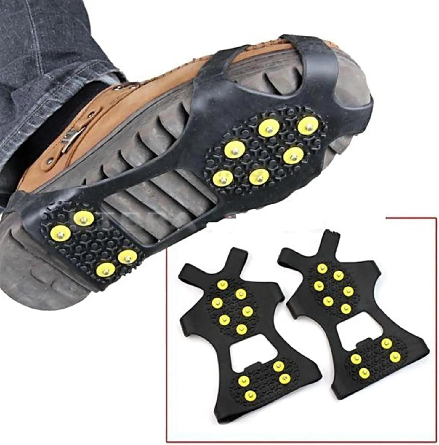 Ice Snow Grips,Ice Cleats 1 Pair S M L 10 Studs Anti-Skid Snow Ice Climbing Shoe Spikes Ice Grips Cleats Crampons Winter Climbing Anti Slip Shoes Cover