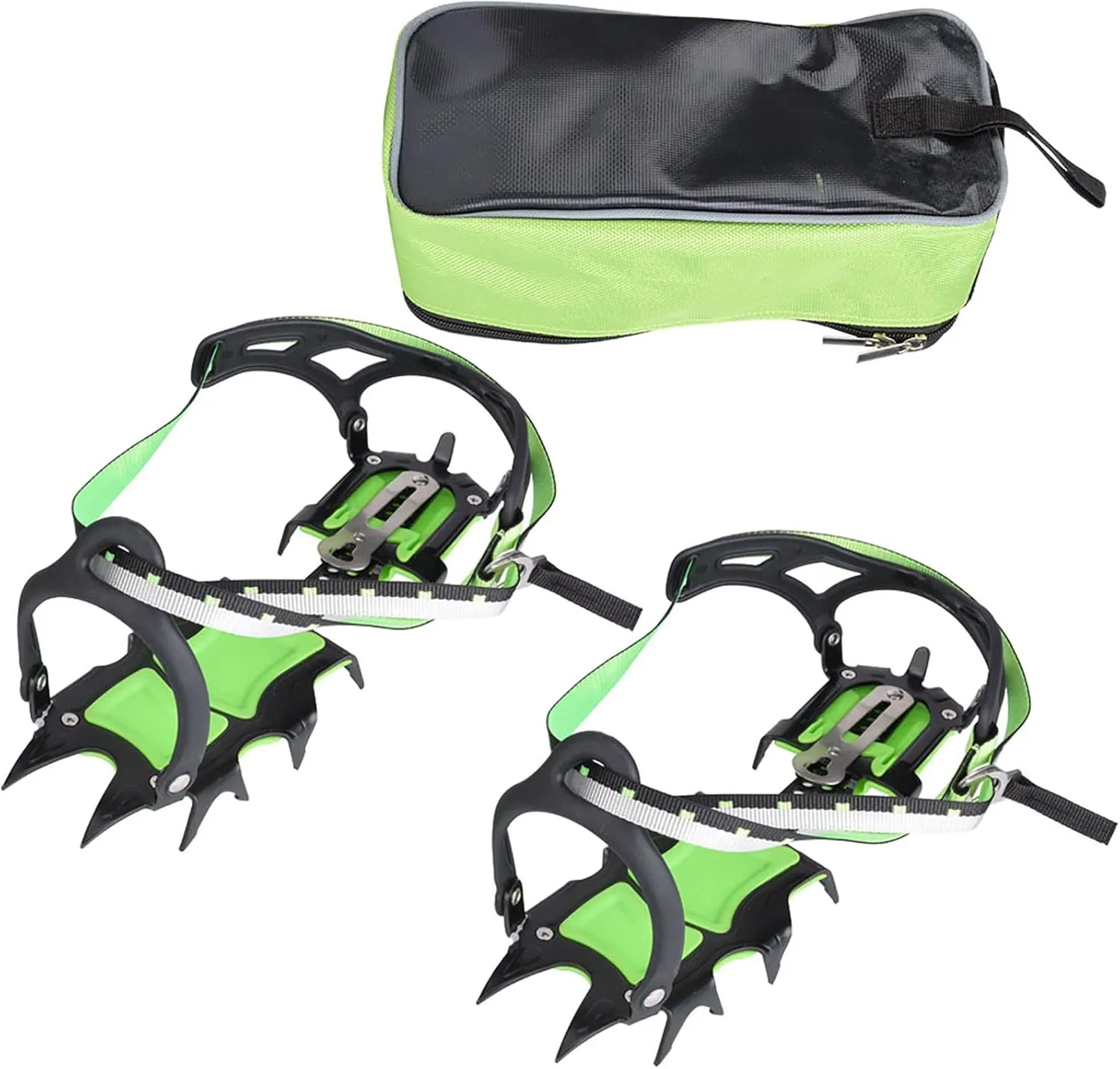 Ice Traction Cleats, 1 Pair 14 Teeth Crampons Shoe Anti Slip Spikes Grips Stainless Steel Ice Snow Shoe Gripper for Hiking Climbing Mountaineering