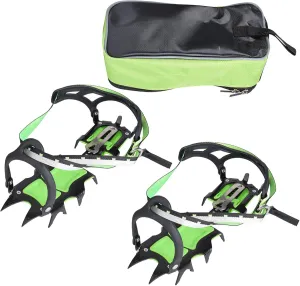 Ice Traction Cleats, 1 Pair 14 Teeth Crampons Shoe Anti Slip Spikes Grips Stainless Steel Ice Snow Shoe Gripper for Hiking Climbing Mountaineering