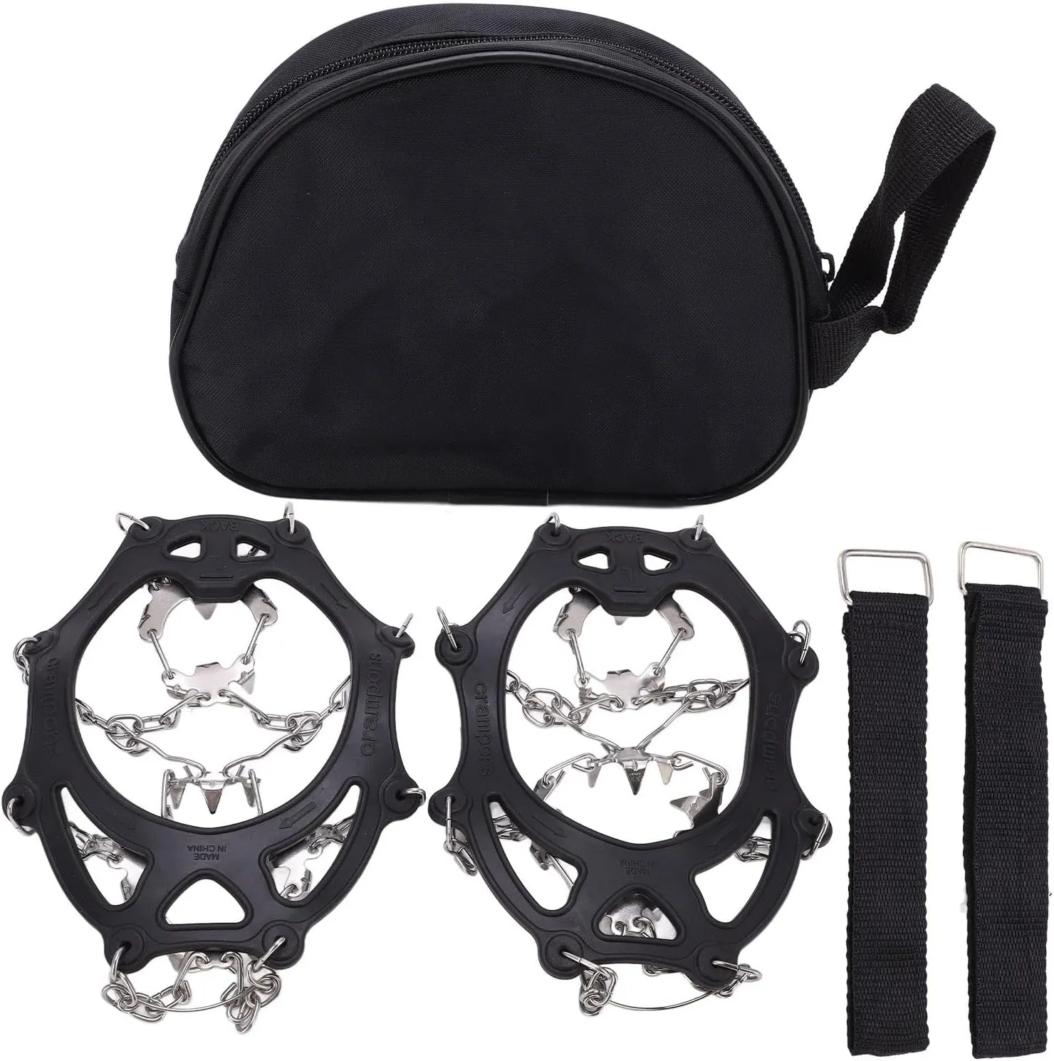 Ice Traction Cleats Shoe Crampons Snow Grips 19 Spikes Storage Bag Hiking Walking Mountaineering