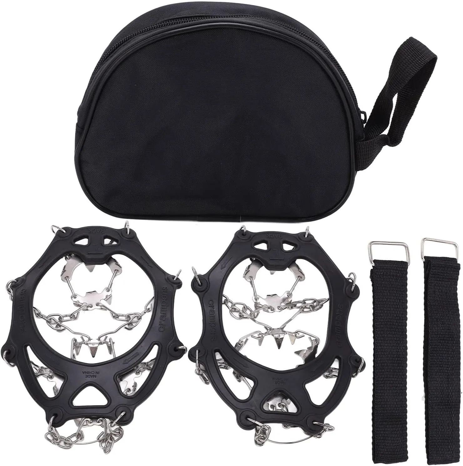 Ice Traction Cleats Shoe Crampons Snow Grips 19 Spikes Storage Bag Hiking Walking Mountaineering