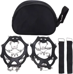 Ice Traction Cleats Shoe Crampons Snow Grips with 19 Spikes Storage Bag for Hiking Walking Mountaineering Black Thermoplastic Elastomer TPE Stainless Steel