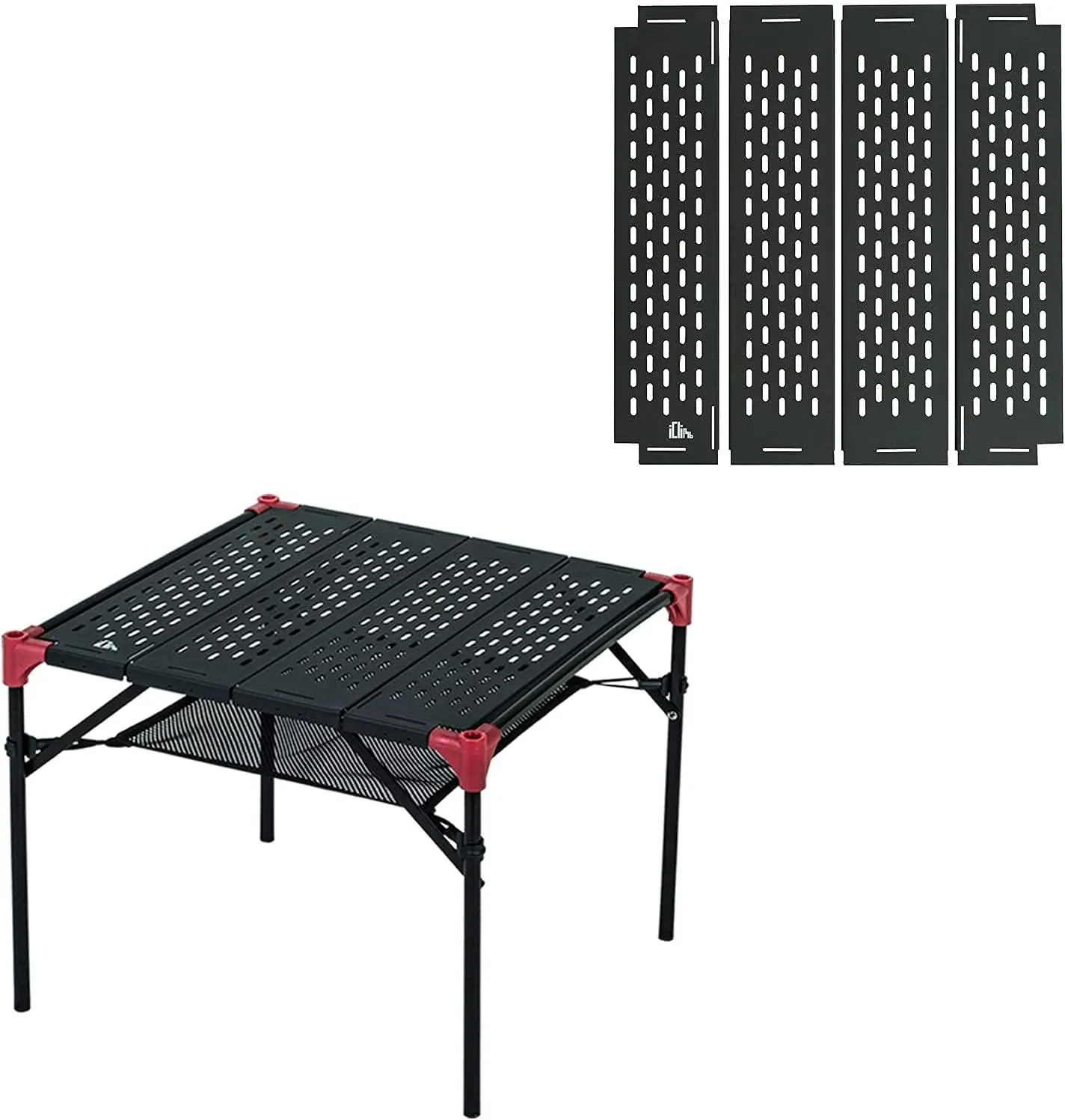 iClimb 1 Extendable Folding Table and 1 Pack Connecting Plates Bundle, Ultralight Compact for Camping Backpacking Beach Concert BBQ Party