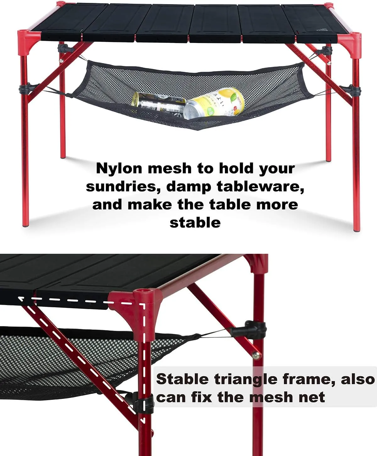 iClimb Extendable Folding Table Large Tabletop Area Ultralight Compact with Hollow Out Tabletop for Camping Backpacking Beach Concert BBQ Party, Three Size (Black - S   Hanger)