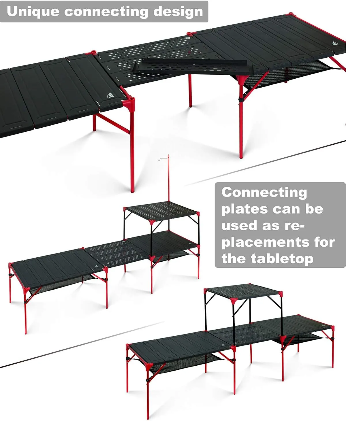 iClimb Extendable Folding Table Large Tabletop Area Ultralight Compact with Hollow Out Tabletop for Camping Backpacking Beach Concert BBQ Party, Three Size (Black - S   Hanger)