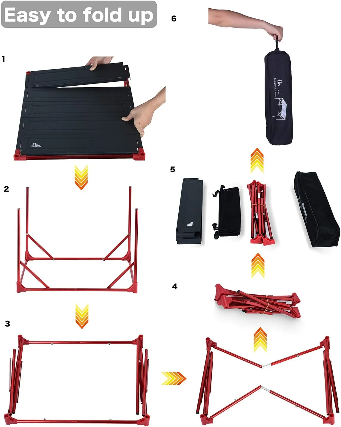 iClimb Extendable Folding Table Large Tabletop Area Ultralight Compact with Hollow Out Tabletop for Camping Backpacking Beach Concert BBQ Party, Three Size (Black - S   Hanger)