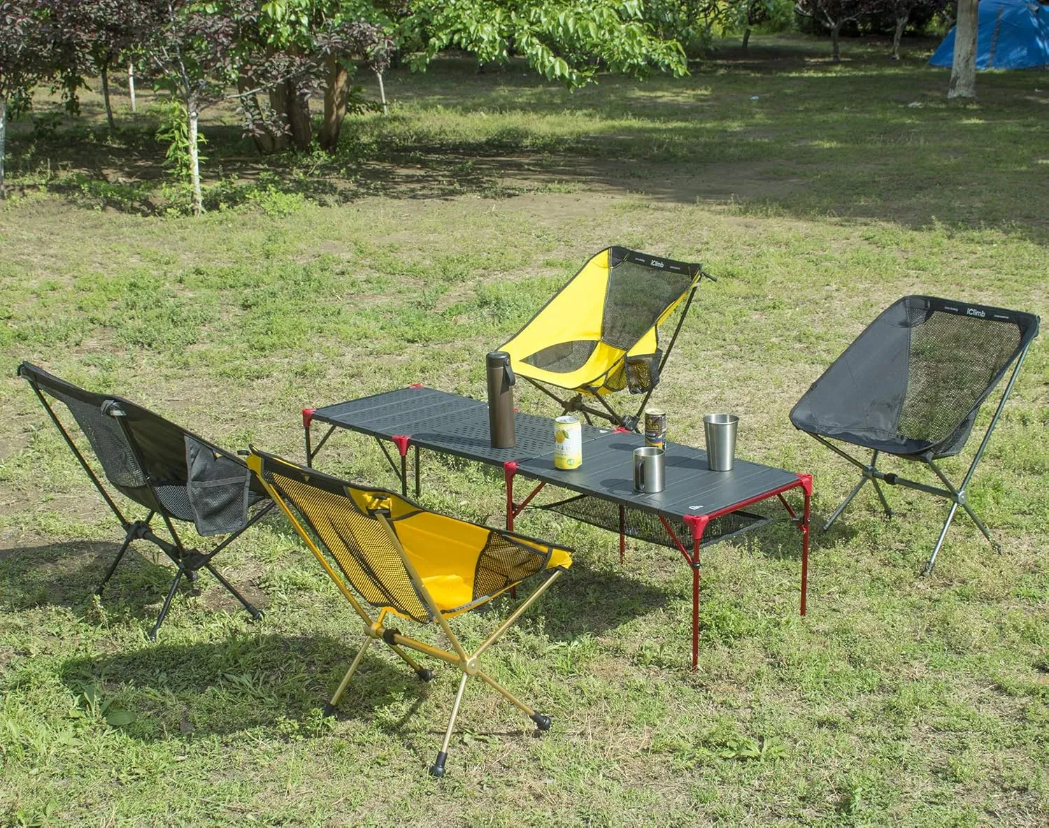 iClimb Extendable Folding Table Large Tabletop Area Ultralight Compact with Hollow Out Tabletop for Camping Backpacking Beach Concert BBQ Party, Three Size (Black - XL   Hanger)