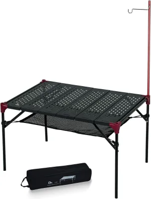 iClimb Extendable Folding Table Large Tabletop Area Ultralight Compact with Hollow Out Tabletop for Camping Backpacking Beach Concert BBQ Party, Three Size (Black - XL   Hanger)