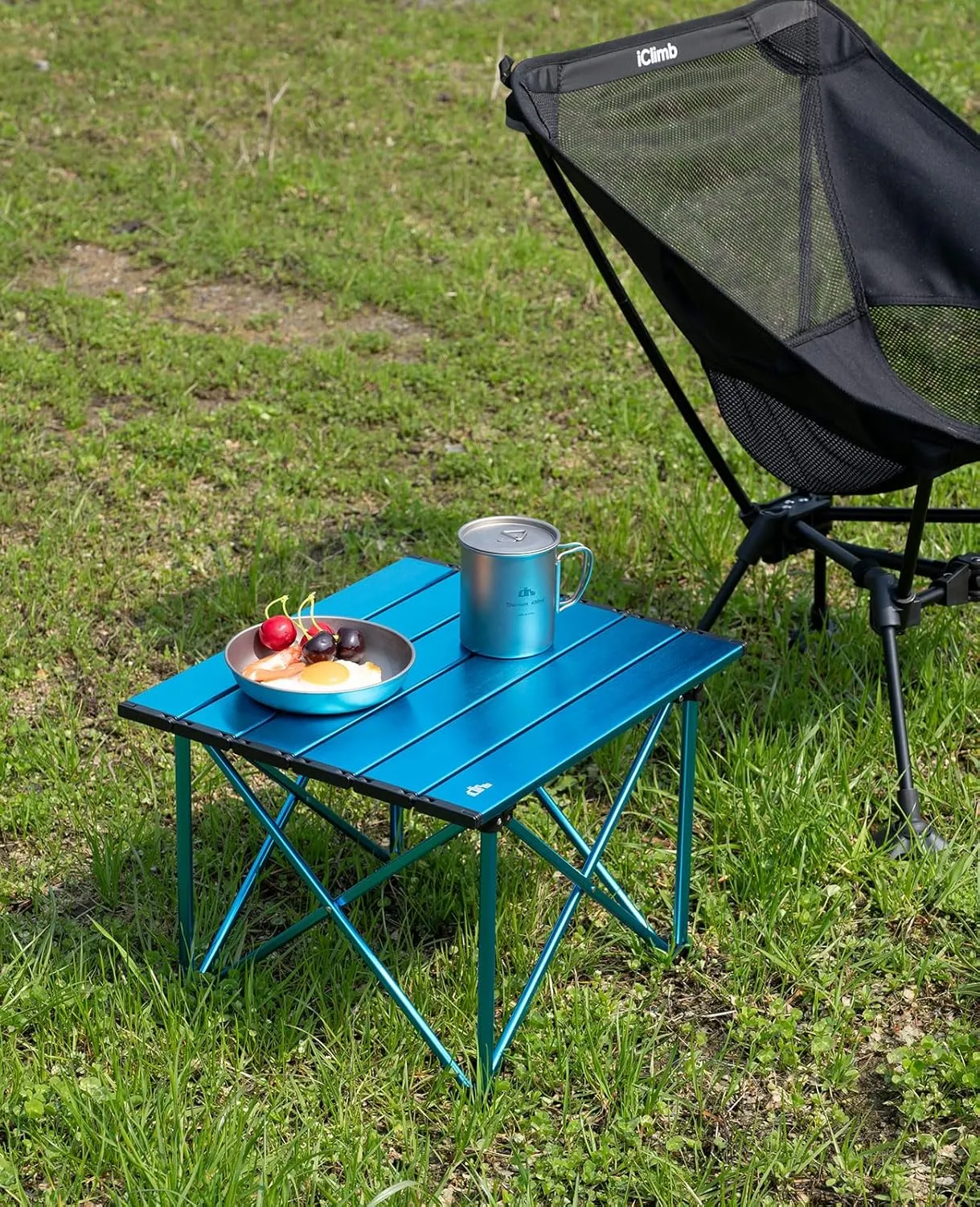 iClimb Ultralight Compact Camping Folding Table with Carry Bag (Reinforced Blue - S)