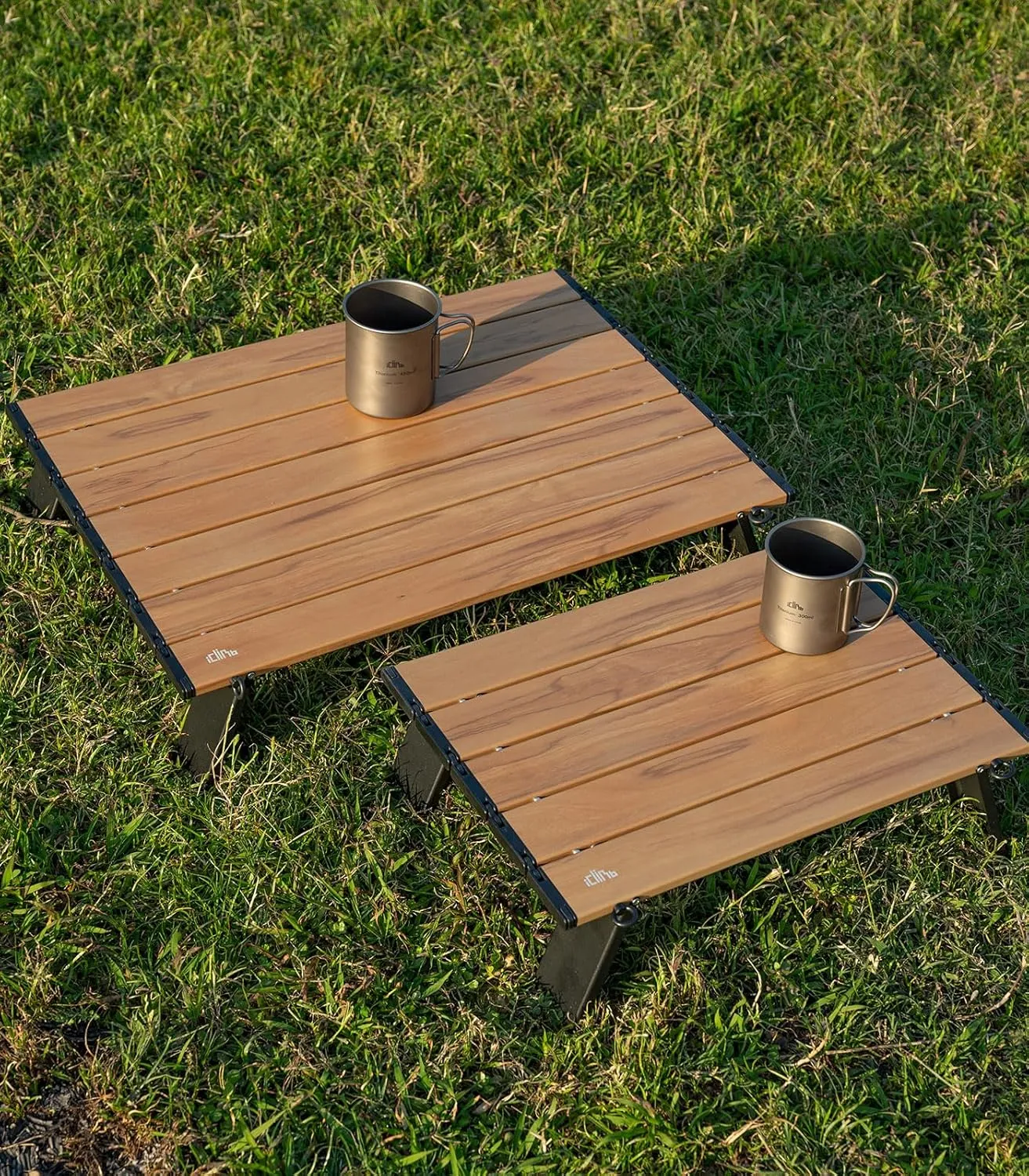 iClimb Ultralight Compact Mini Beach Picnic Folding Alu. Table with Carry Bag, Two Size (Nature - L)