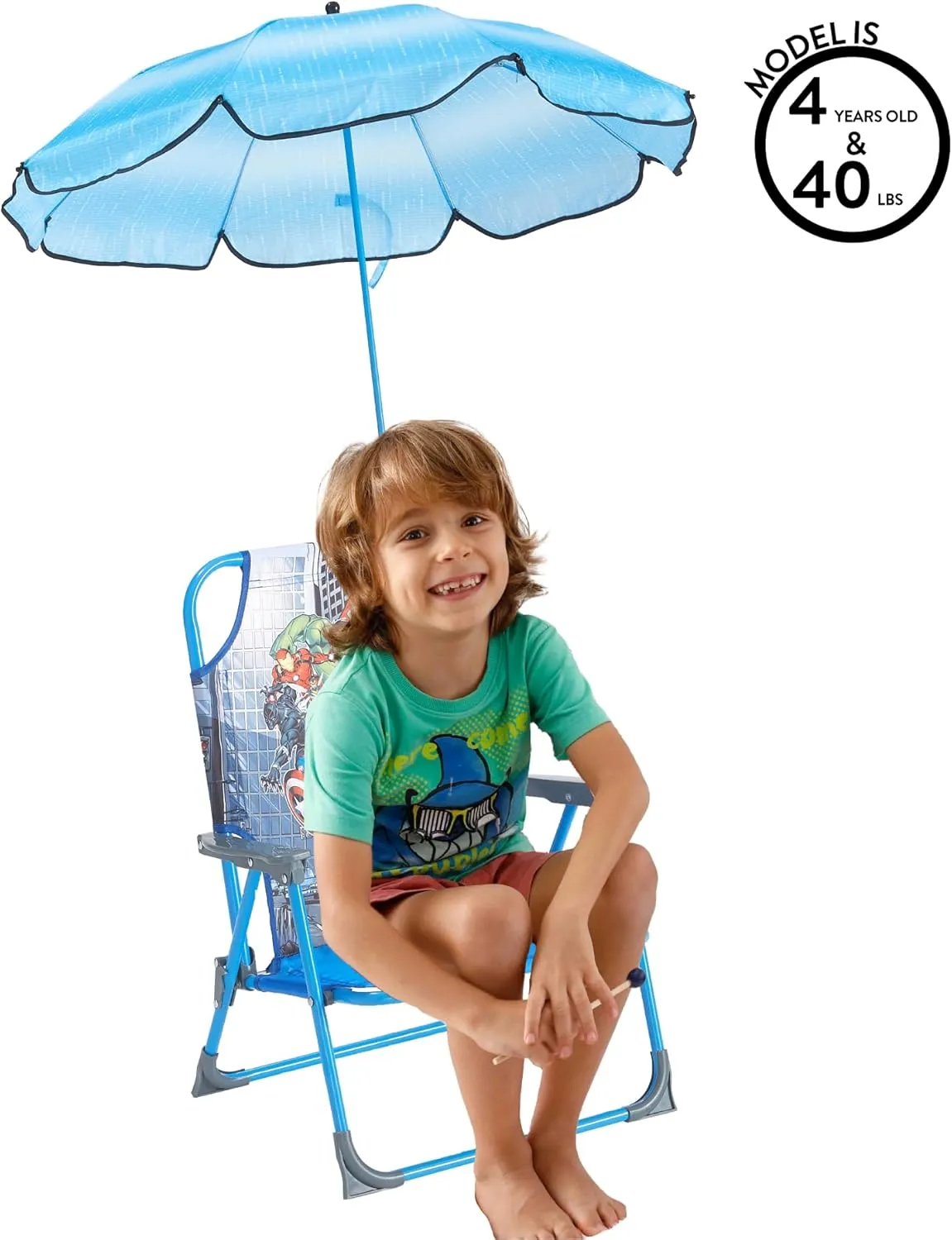 Idea Nuova Marvel Avengers Kids Outdoor Folding Beach Chair with Umbrella,Portable Camp Chair for Ages 3 , Lightweight & Compact for Beach, Camping, and Backyard
