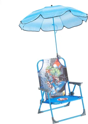 Idea Nuova Marvel Avengers Kids Outdoor Folding Beach Chair with Umbrella,Portable Camp Chair for Ages 3 , Lightweight & Compact for Beach, Camping, and Backyard