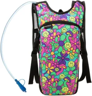 iHeartRaves Hydration Pack Cute Holographic Rave Water Backpack Hydropack 2 L - Raves, Music Festivals, Hiking, Running, Outdoor Activities, Exercise, Biking