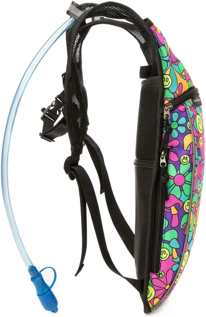 iHeartRaves Hydration Pack Cute Holographic Rave Water Backpack Hydropack 2 L - Raves, Music Festivals, Hiking, Running, Outdoor Activities, Exercise, Biking