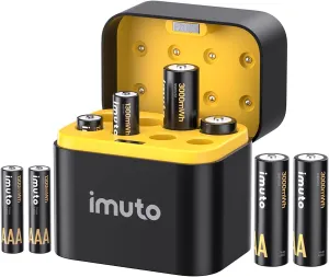 imuto Rechargeable 4 AAA and 4 AA Batteries Lithium with Charger,8 Pack 1.5 V Triple A Double A Batteries Rechargeable, Long Lasting Lithium Battery with Integrated Charging Storage Box(4AAA 4AA)