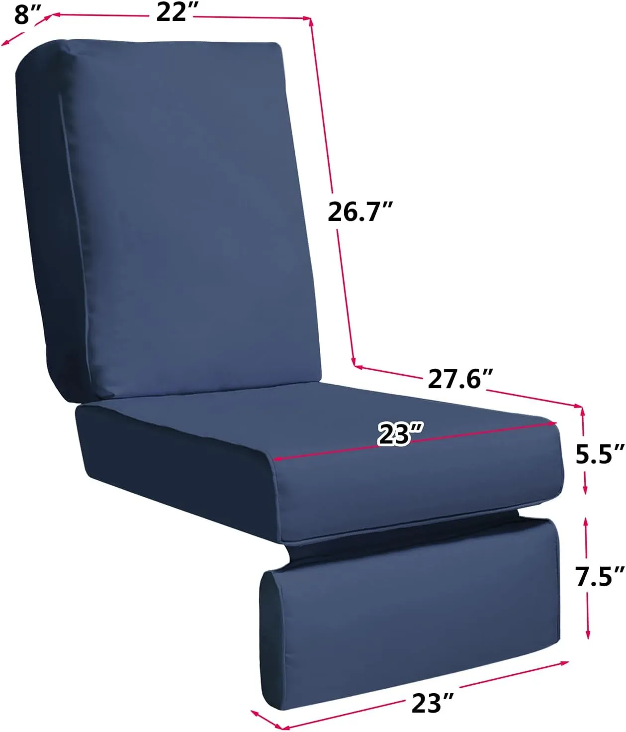 Indoor Outdoor Recliner Replacement Cushion, Patio Furniture Chair Sofa Washable Cushion Deep Seat, UV Protected, Fade Protected and Water Spill Repellet, Cover Can be Replaced (Navy Blue)