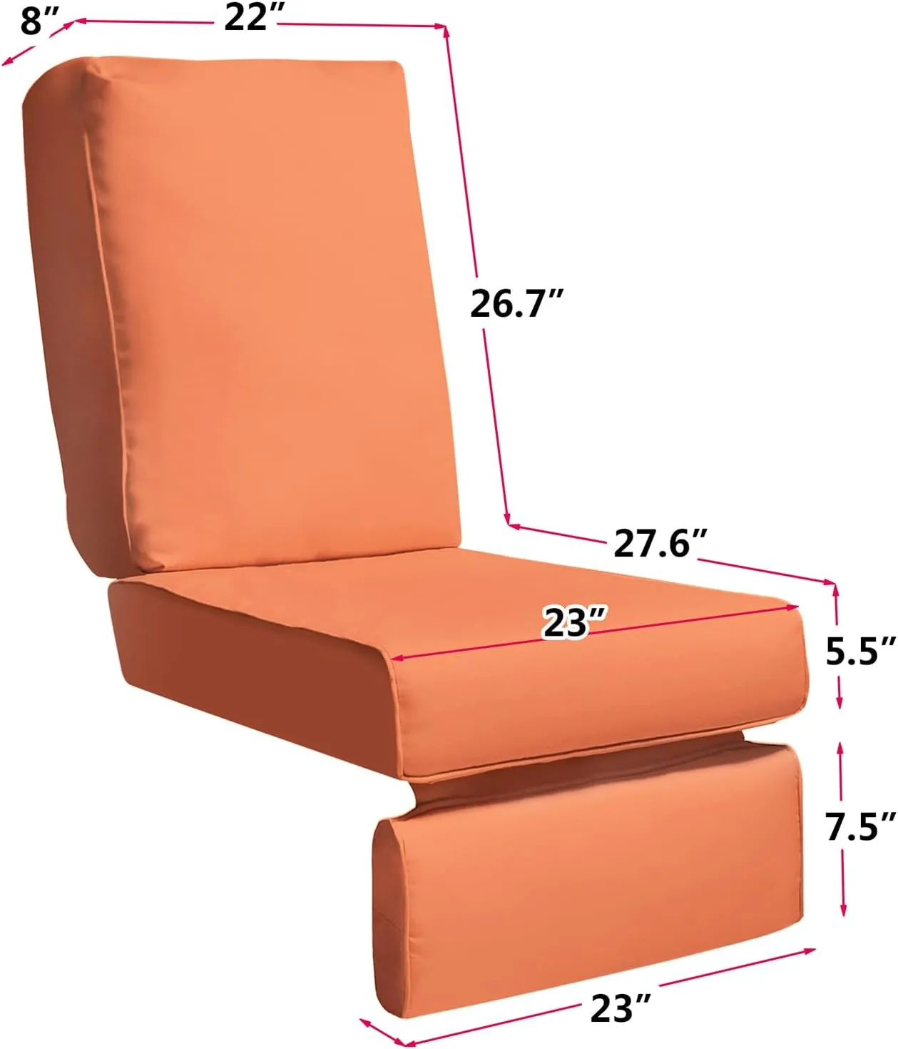 Indoor Outdoor Recliner Replacement Cushion, Patio Furniture Chair Sofa Washable Cushion Deep Seat, UV Protected, Fade Protected and Water Spill Repellet, Cover Can be Replaced (Orange)