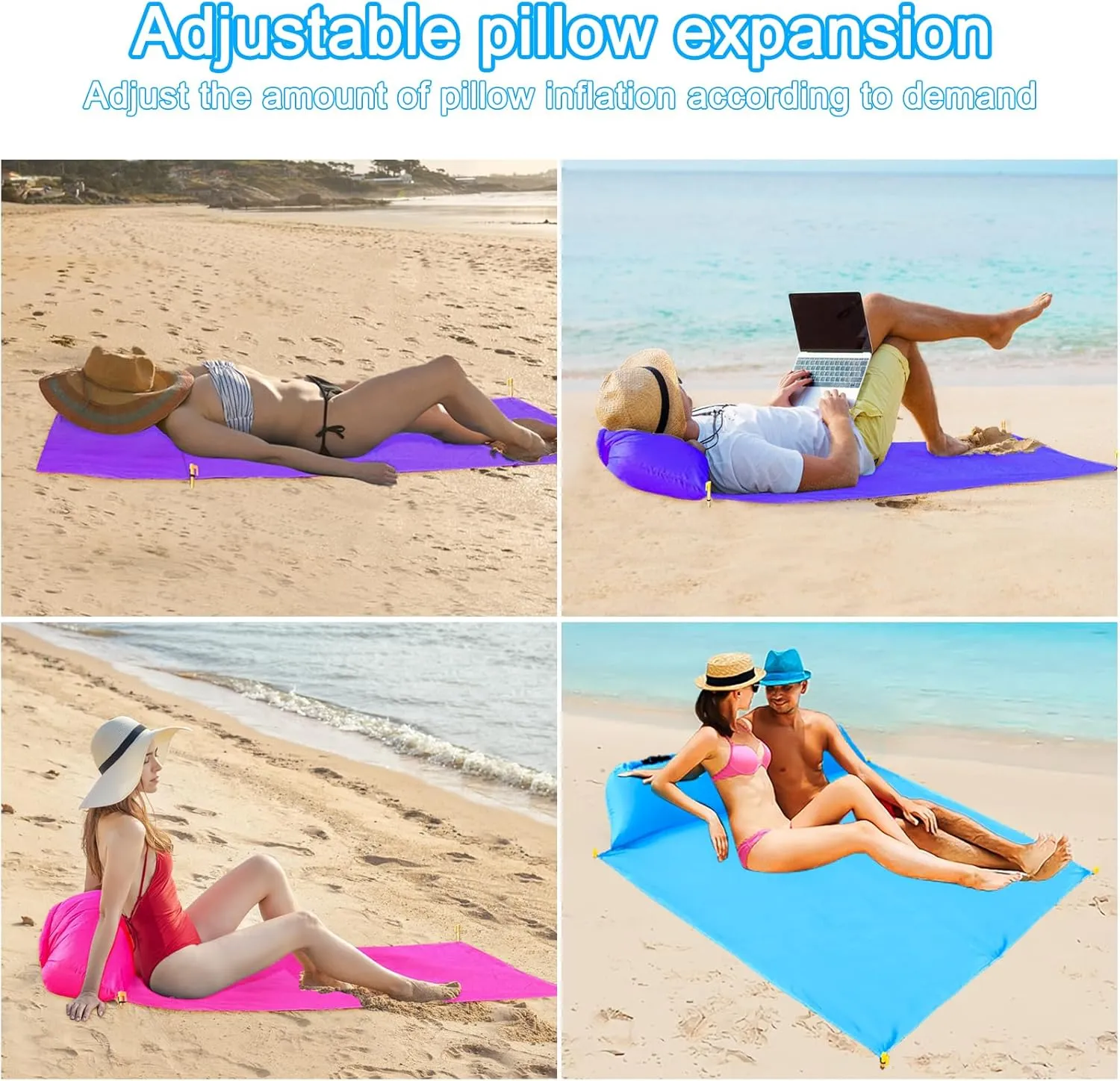 Inflatable Beach Chair and Beach Blanket Backrest Lounger with Carrying Bag - Lightweight and Simple Design for Camping and Beach, Comfortable and Relaxing Beach Chair (Pink, Two-Person)