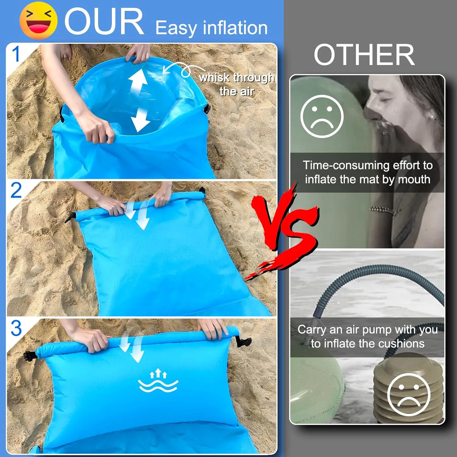 Inflatable Beach Chair and Beach Blanket Backrest Lounger with Carrying Bag - Lightweight and Simple Design for Camping and Beach, Comfortable and Relaxing Beach Chair (Pink, Two-Person)