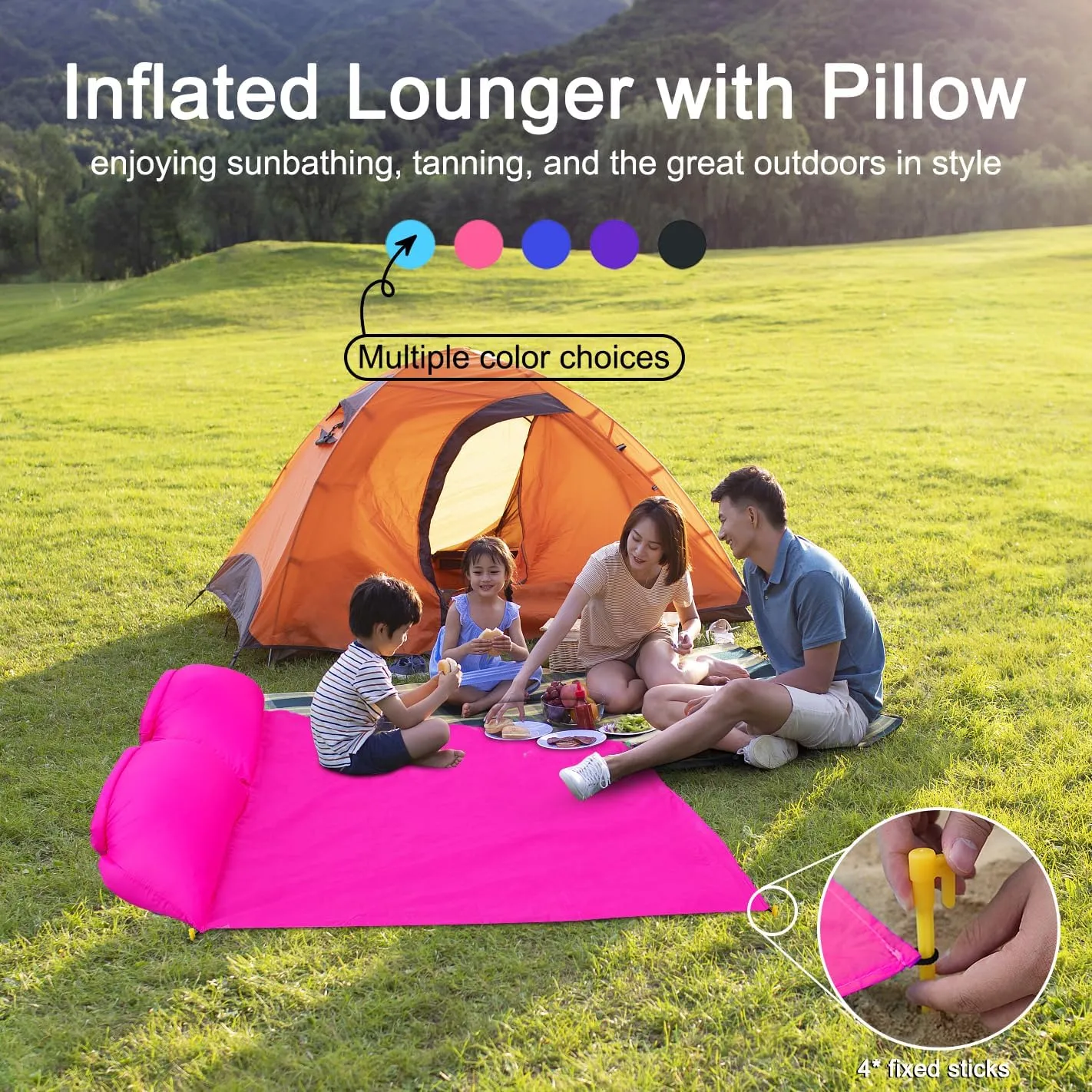 Inflatable Beach Chair and Beach Blanket Backrest Lounger with Carrying Bag - Lightweight and Simple Design for Camping and Beach, Comfortable and Relaxing Beach Chair (Pink, Two-Person)