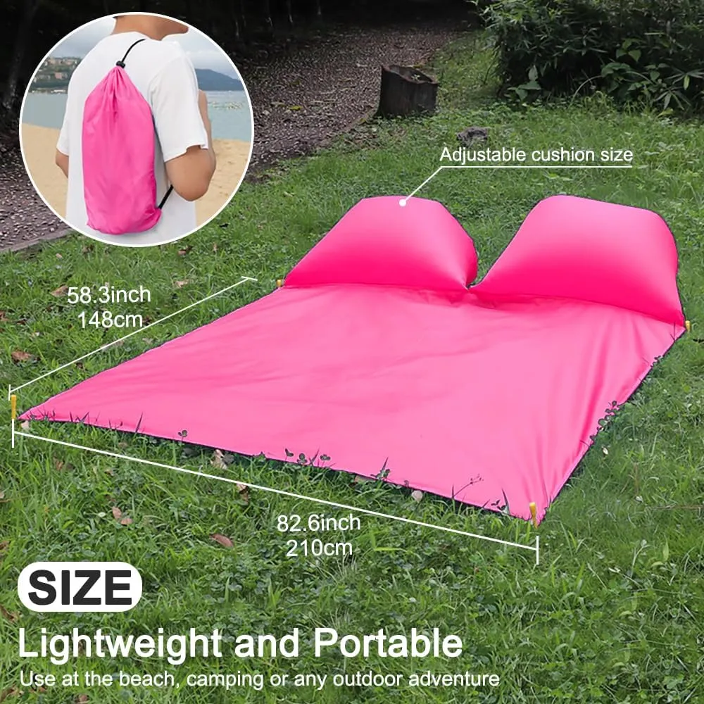 Inflatable Beach Chair and Beach Blanket Backrest Lounger with Carrying Bag - Lightweight and Simple Design for Camping and Beach, Comfortable and Relaxing Beach Chair (Pink, Two-Person)