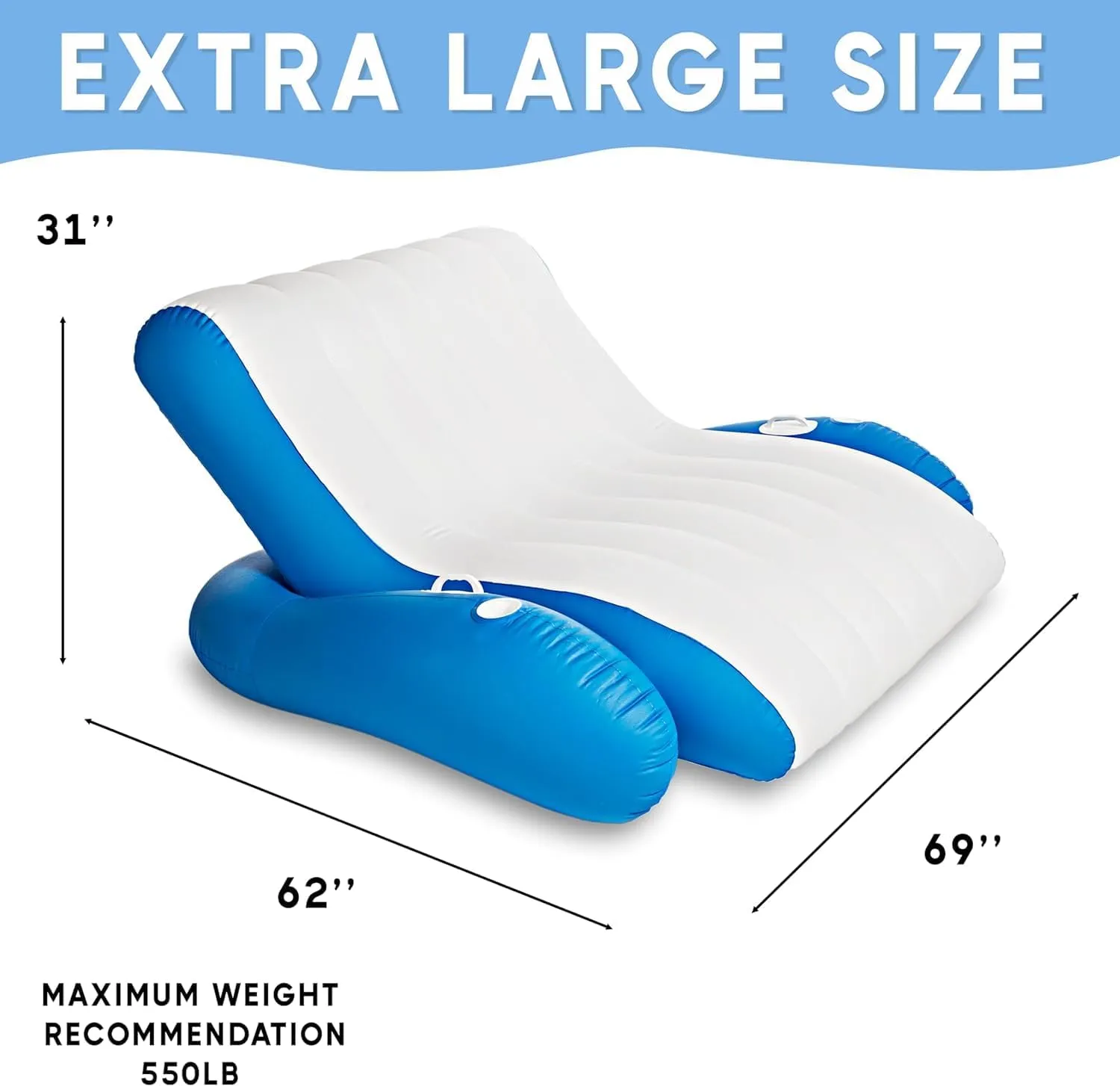 Inflatable Pool Floats Adults, Recliner Luxury Float, 2 or 3 Person, Lounger Chair with Handles, Cup and Phone Holder for Outdoor, Beach, Swimming Pool, Lake, River