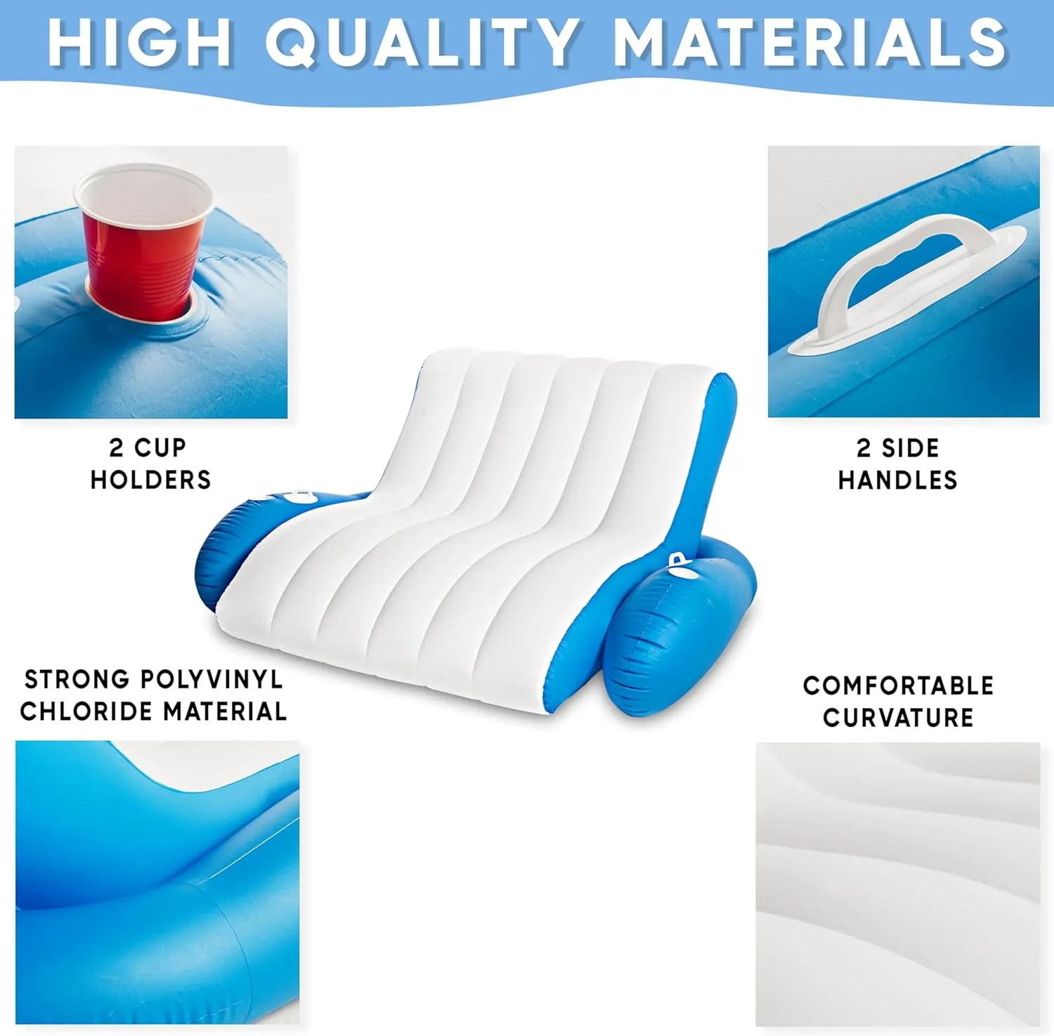 Inflatable Pool Floats Adults, Recliner Luxury Float, 2 or 3 Person, Lounger Chair with Handles, Cup and Phone Holder for Outdoor, Beach, Swimming Pool, Lake, River
