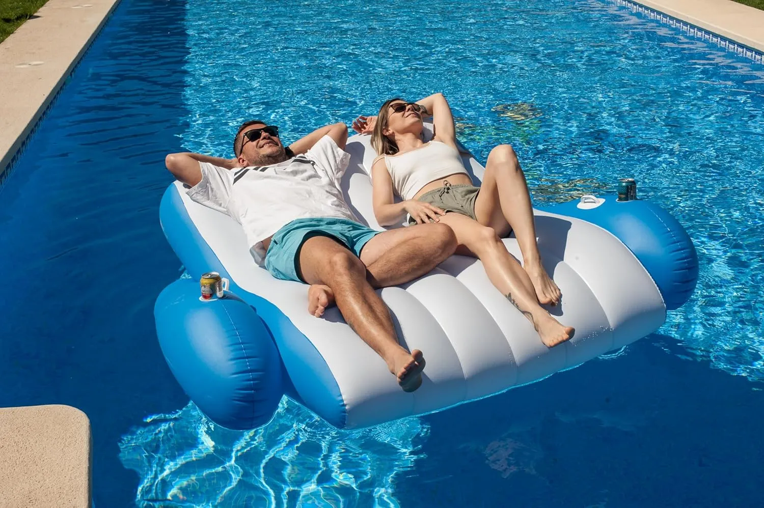 Inflatable Pool Floats Adults, Recliner Luxury Float, 2 or 3 Person, Lounger Chair with Handles, Cup and Phone Holder for Outdoor, Beach, Swimming Pool, Lake, River