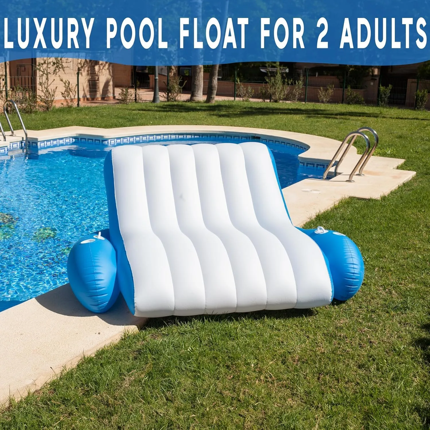 Inflatable Pool Floats Adults, Recliner Luxury Float, 2 or 3 Person, Lounger Chair with Handles, Cup and Phone Holder for Outdoor, Beach, Swimming Pool, Lake, River