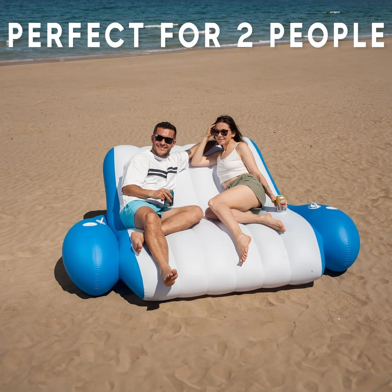 Inflatable Pool Floats Adults, Recliner Luxury Float, 2 or 3 Person, Lounger Chair with Handles, Cup and Phone Holder for Outdoor, Beach, Swimming Pool, Lake, River