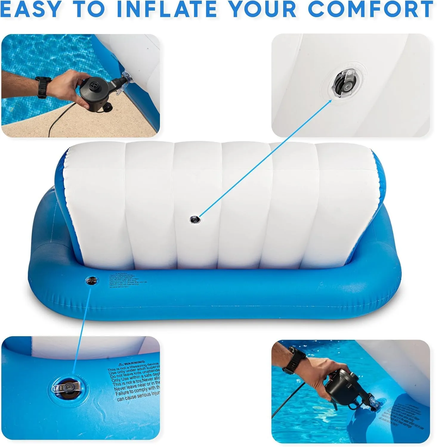 Inflatable Pool Floats Adults, Recliner Luxury Float, 2 or 3 Person, Lounger Chair with Handles, Cup and Phone Holder for Outdoor, Beach, Swimming Pool, Lake, River