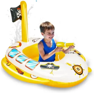 Inflatable Pool Floats Kids, Pirate Ship Pool Float with Water Gun, Pool Toys for Kids Ages 4-8, Pool Float Safety Seat Swimming Pool Games for Boys Girls Summer Outdoor Party Gift