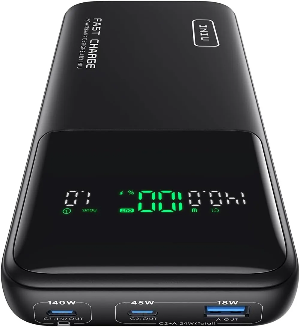 INIU 140W Power Bank, 27000mAh High Capacity Laptop Portable Charger, USB C in&Out Tablet Powerbank, Digital Display Phone Charger, Travel Charger Compatible with iPhone 16, iPad, MacBook, Laptop etc.