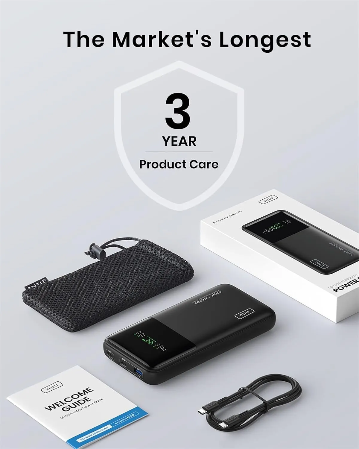 INIU 140W Power Bank, 27000mAh High Capacity Laptop Portable Charger, USB C in&Out Tablet Powerbank, Digital Display Phone Charger, Travel Charger Compatible with iPhone 16, iPad, MacBook, Laptop etc.