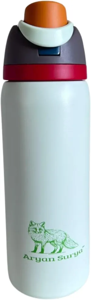 Insulated Stainless Steel Water Bottle with push-button lid with lock and Straw for Sports and Travel, BPA-Free Sports Water Bottle, 32 oz (Just White)