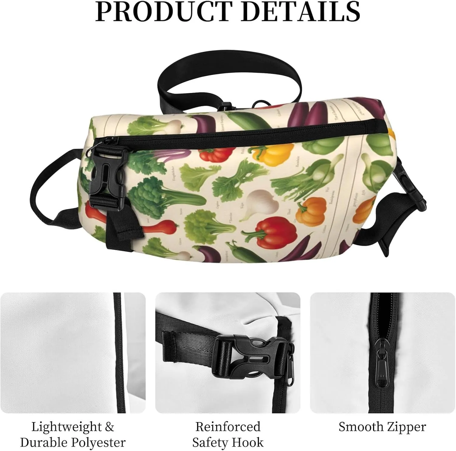 Introduction Of Various Vegetables Print Crossbody Backpack Casual Adjustable Bag Multifunctional Sling Backpack