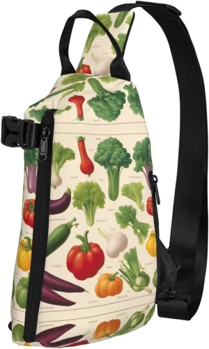 Introduction Of Various Vegetables Print Crossbody Backpack Casual Adjustable Bag Multifunctional Sling Backpack