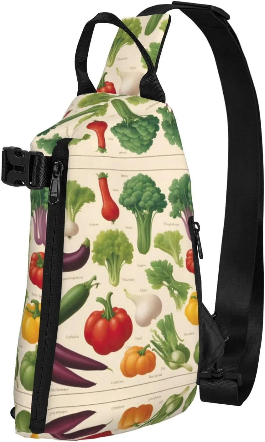Introduction Of Various Vegetables Print Crossbody Backpack Casual Adjustable Bag Multifunctional Sling Backpack