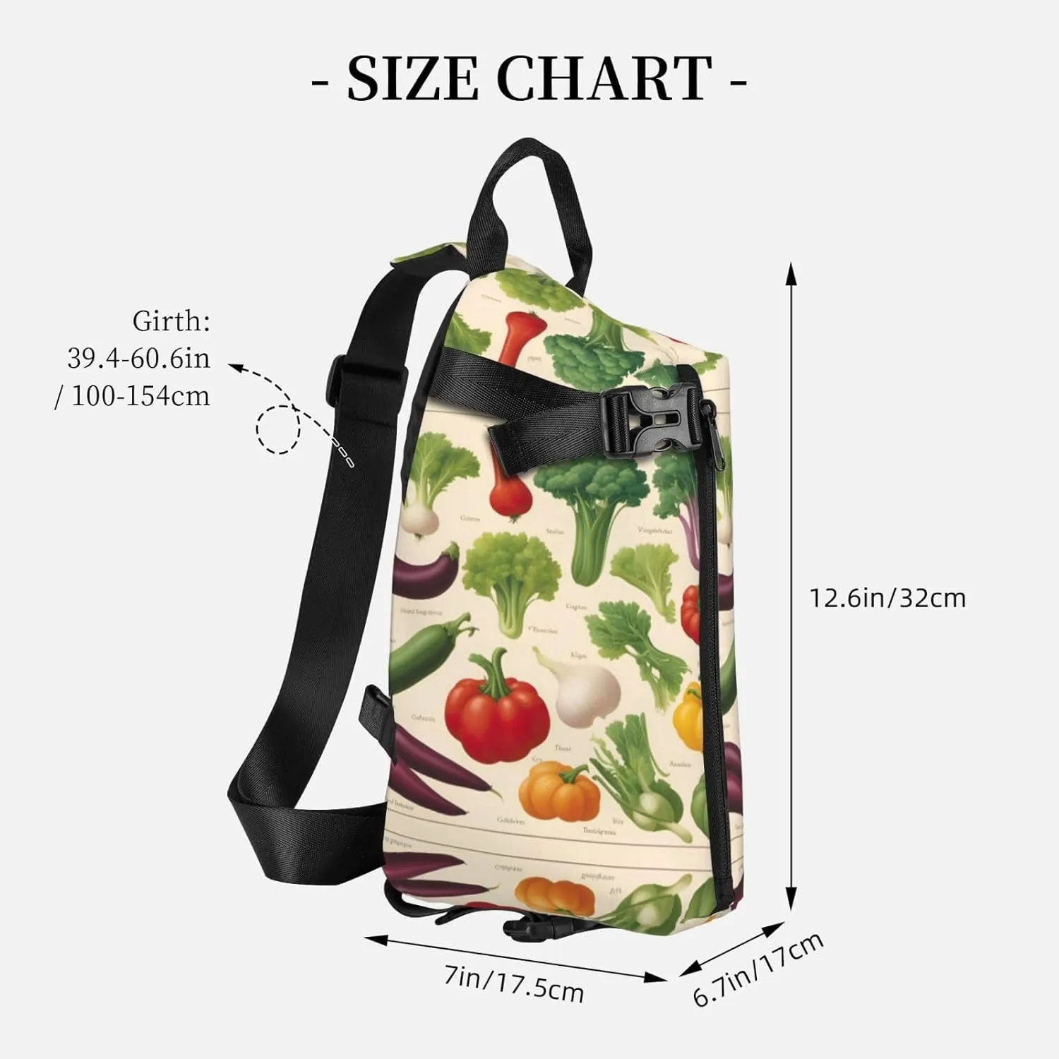 Introduction Of Various Vegetables Print Crossbody Backpack Casual Adjustable Bag Multifunctional Sling Backpack