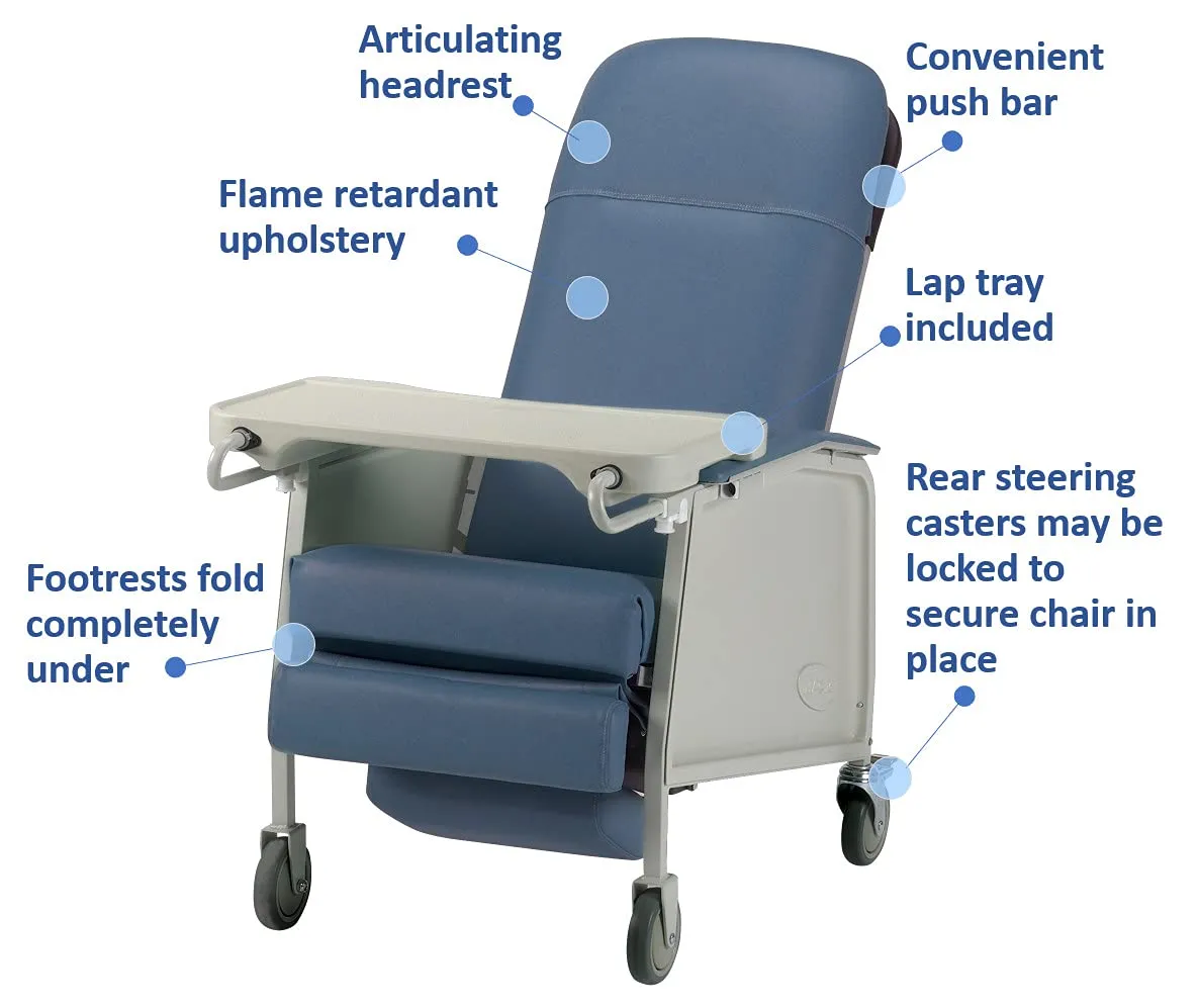 Invacare Traditional Three-Position Recliner, 19" Seat Width, 250 lb. Weight Capacity, Blue Ridge, IH6074A/IH61