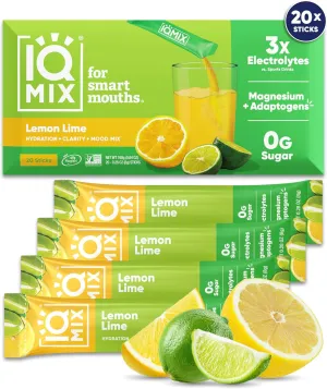 IQMIX Hydration Electrolyte Powder – 4-in-1 Formula for Hydration, Mental Clarity, Mood and Recovery – Sugar-Free Drink Mix, Keto, Magnesium L-Threonate, Lion’s Mane – 20 Count Lemon Lime