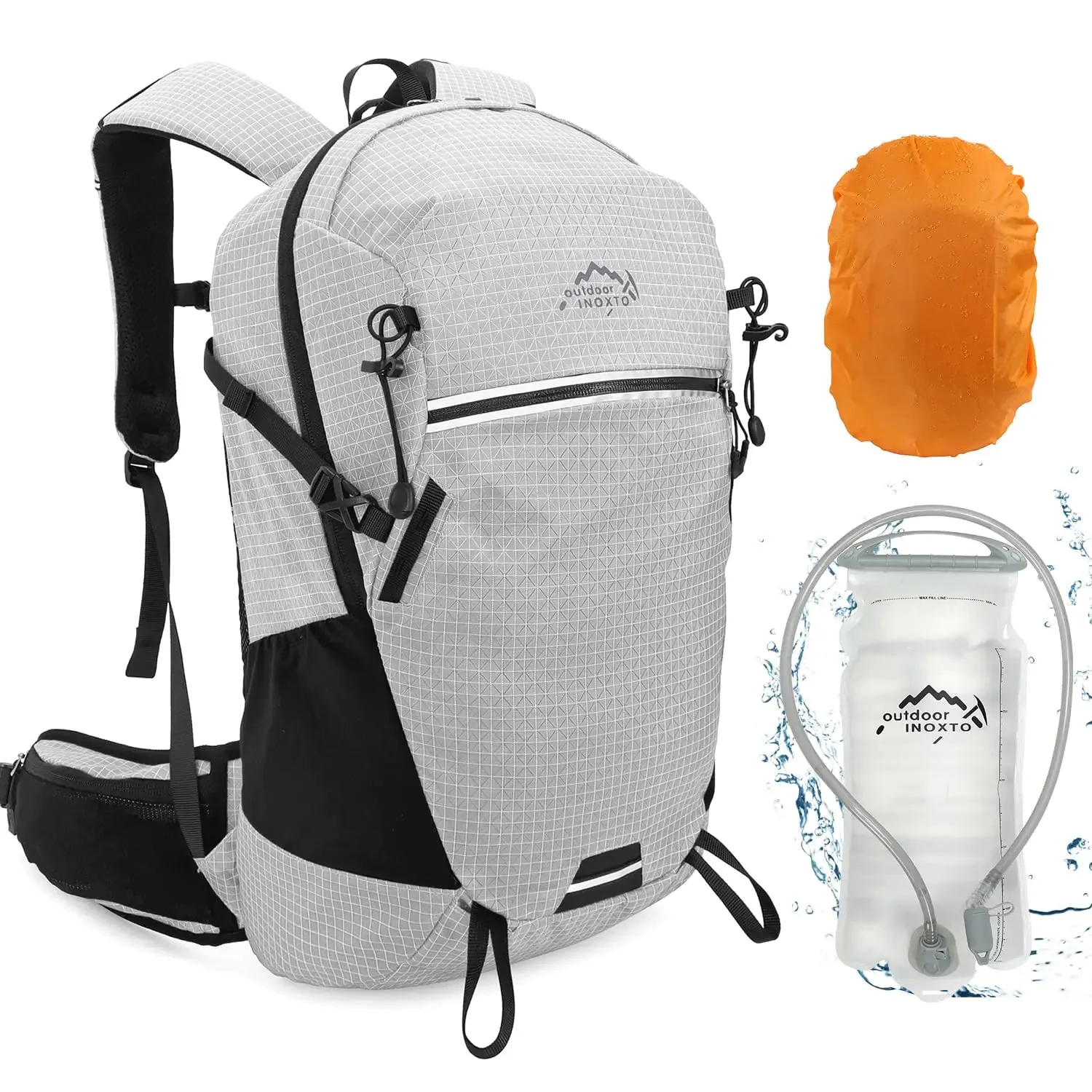 IX INOXTO Hydration Backpack 25L – Lightweight Hiking Backpack with 3L Water Bladder and Rain Cover (Grey)